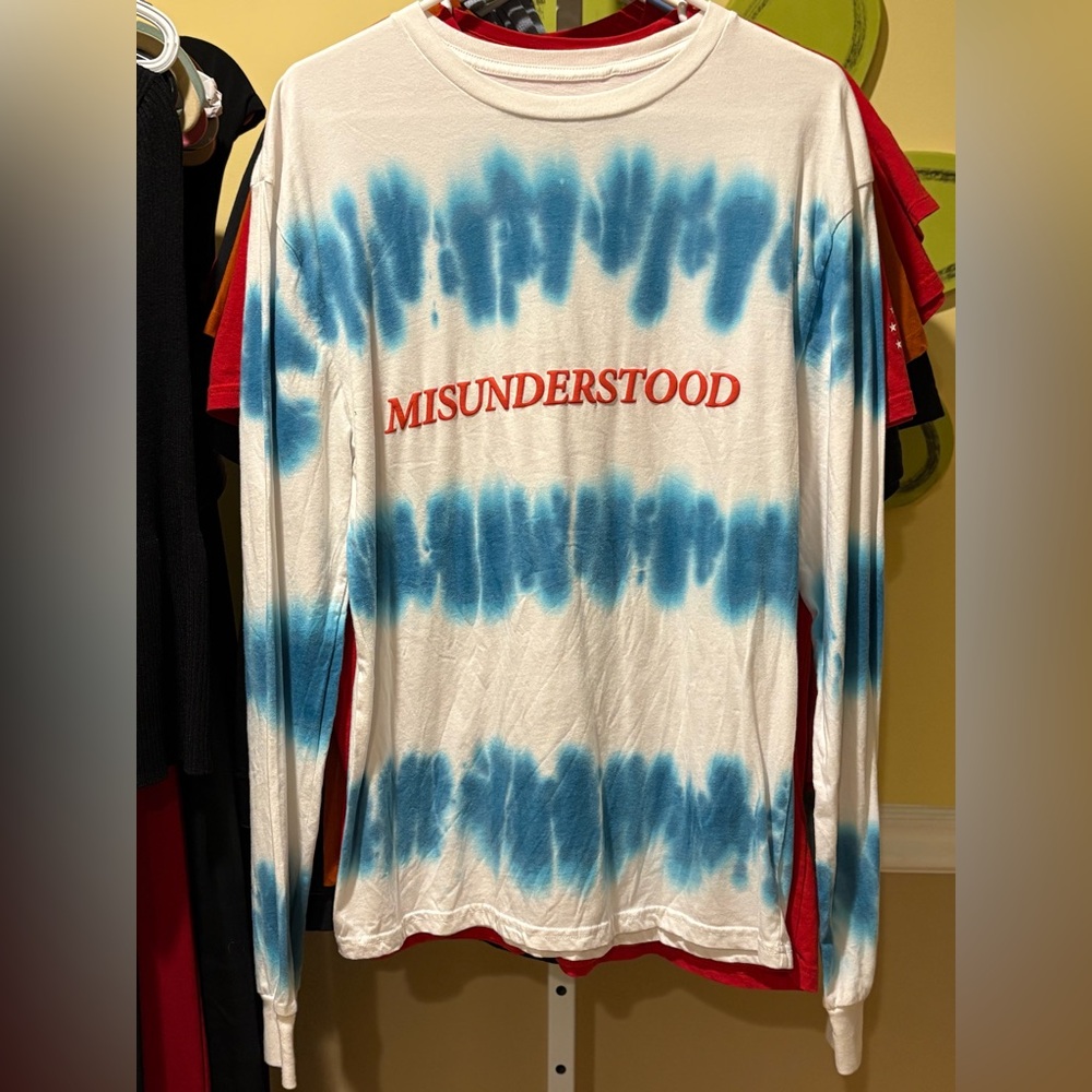 Men’s Pacsun Blue and White Tie-Dye Long Sleeve Shirt med